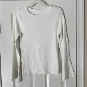 White Ribbed Long Sleeve Top - L